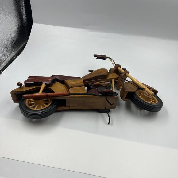 Vintage Handmade Exotic Hard Wood Decorative Motorcycle Bike Harley 14" - Picture 8 of 15